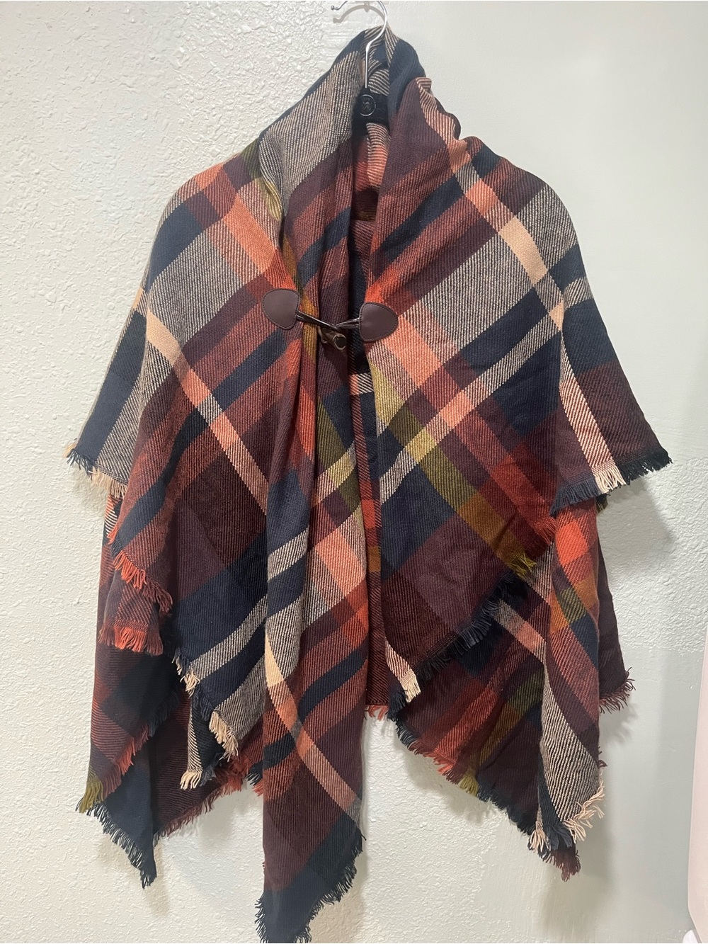 Nordstrom Plaid Off-the-Shoulder Shawl in Navy, Rust, Cream